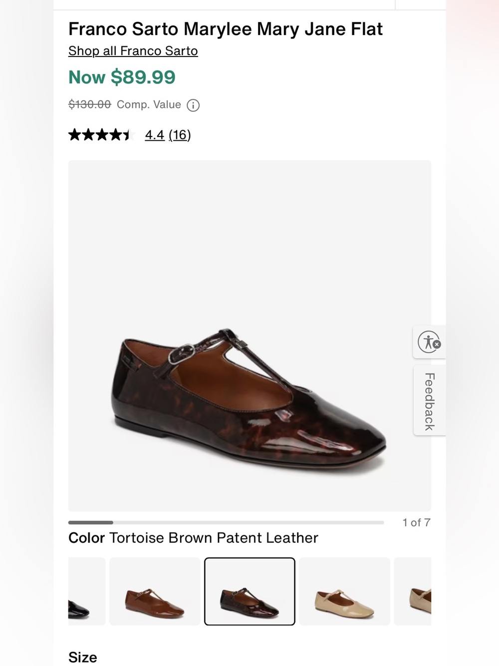 Franco Sarto Tortoise Brown Patent Mary Jane Flat